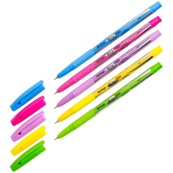 Ручка шариковая Berlingo "Blitz Pro" синяя, 0,7мм, грип, корпус ассорти - купить в магазине Кассандра, фото, 4260107491316, 