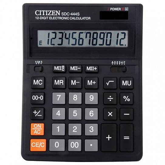 Калькулятор CITIZEN SDС444S 12 р черный бухгалтерский - купить в магазине Кассандра, фото, 4562195130673, 