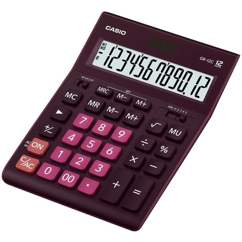 Калькулятор CASIO GR-12 12 разр. бордо бухгалтерский - купить в магазине Кассандра, фото, 4549526701054, 