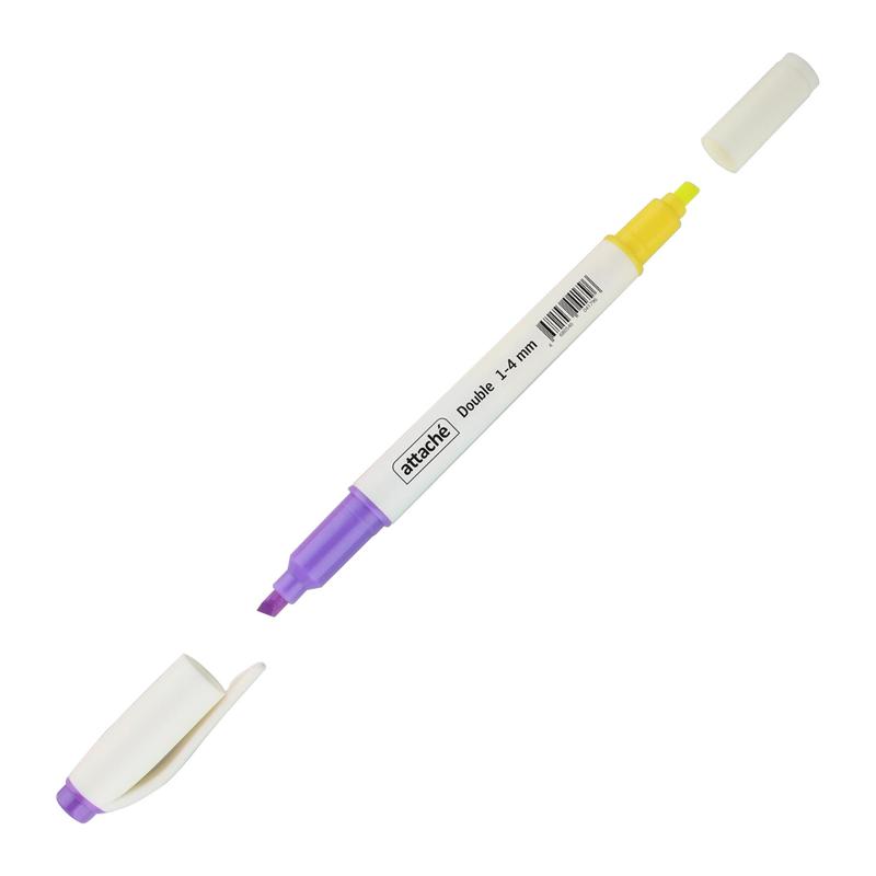 Текстовыделитель Attache Double 1-4 мм желт/фиолетовый - купить в магазине Кассандра, фото, 4680546041796, 