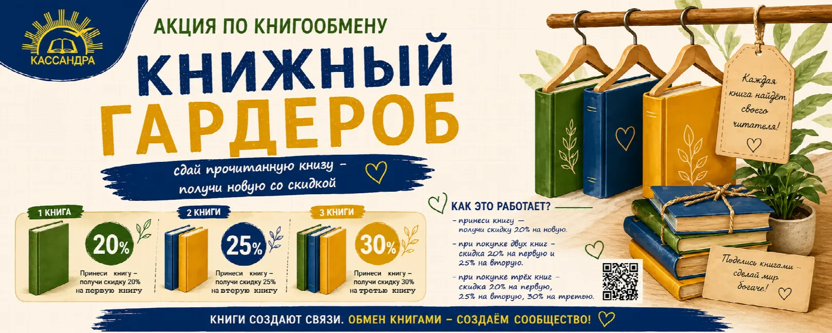 Книжный гардероб — акция по книгообмену: принесите прочитанную книгу и получите скидку до 30 % на новую