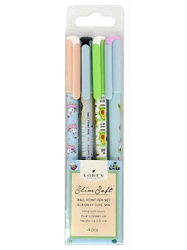 Набор шариковых ручек 4шт синие LOREX ILLEGALLY CUTE. MIX SLIM SOFT 0,5мм ultra-sof — фото, ISBN 4602723145875