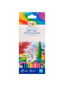 Карандаши цветные Гамма "Классические", 24цв., заточен., картон. упак., европодвес - купить в магазине Кассандра, фото, 4600395082009, 