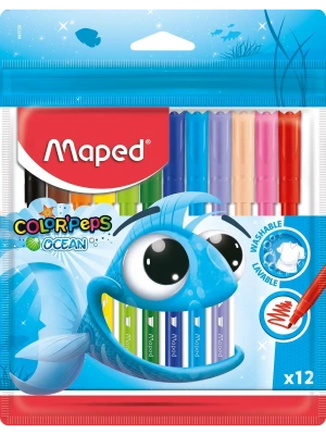 Фломастеры 12цв."Maped OCEAN" супер смываемые, европодвес 845720- купить в магазине Кассандра, фото, , 