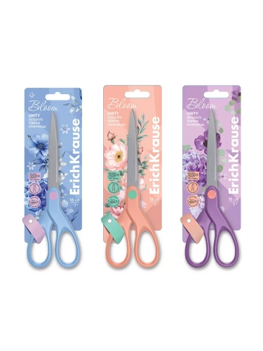 Ножницы 16см " Erich Krause " Unity Pastel Bloom ассорти, металлические, острые лезвия, пластиковые- купить в магазине Кассандра, фото, 4041485608448, 