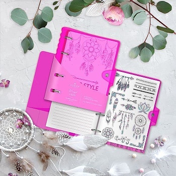 Тетрадь со см.блоком 120 л. кл. NEON.PINK А5 пластик обл. на кольцах с наклейками - купить в магазине Кассандра, фото, 4602723124313, 