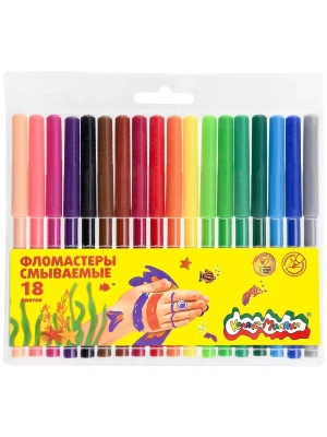 Фломастеры смываемые 18цв."Каляка-Маляка" вент. колп, блист. упак., кругл. корп., 3+- купить в магазине Кассандра, фото, , 