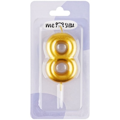 Свеча для торта с держателем MESHU "Цифра 8", 6см, золотая, блистер- купить в магазине Кассандра, фото, 4680211361358, 