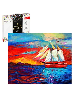 Алмазная  мозаика 40*50 см ПАРУСНИК В МОРЕ, 24 цвета- купить в магазине Кассандра, фото, 4606008529800, 