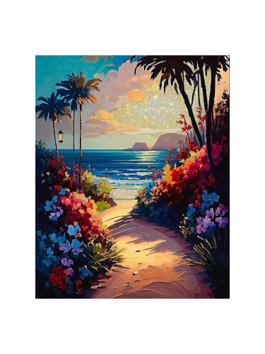 SHR0561 Картина по номерам с кристаллами из хрусталя (40х50) ТРОПИЧЕСКАЯ БУХТА (28 цветов)- купить в магазине Кассандра, фото, 4660011897103, 
