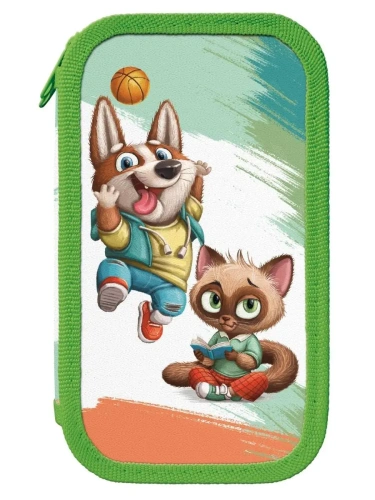 Пенал 2 секц. бол. Schoolformat ВЕСЕЛЫЕ ЗВЕРЯТА 190х105х35 картон, полиэстер молния- купить в магазине Кассандра, фото, 4602723159858, 