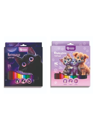 Карандаши 24цв Schoolformat МИКС ДЛЯ ДЕВОЧЕК 24 цв. шестигран. корп. дерев. карт.уп.- купить в магазине Кассандра, фото, 4602723189251, 
