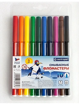 Фломастеры 10цв."CENTROPEN СЛОНЫ" блист. упак. шестигран. корп. смываемые - купить в магазине Кассандра, фото, , 