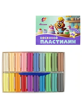 Пластилин восковой 20цв "Луч" Фантазия 300г, пастельные цвета, мягкий, со стеком, картонная упако - купить в магазине Кассандра, фото, 4601185020713, 