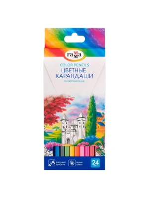Карандаши цветные Гамма "Классические", 24цв., заточен., картон. упак., европодвес- купить в магазине Кассандра, фото, 4600395082009, 