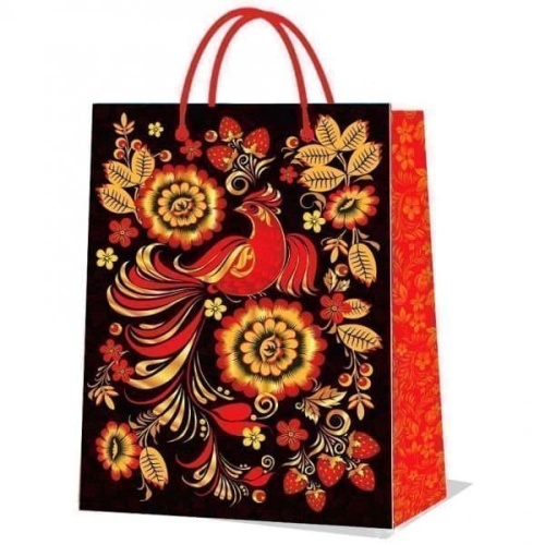 ПАКЕТ ПОДАРОЧНЫЙ "ВЕСЕЛЫЙ ПРАЗДНИК" ХОХЛОМА. 33Х46Х20СМ, ГЛЯНЦЕВЫЙ В ПАК. УП-24ШТ в кор.3уп- купить в магазине Кассандра, фото, 4690590099414, 