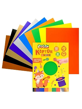Картон цв. Каляка-Маляка ВОЛШЕБНЫЙ 10 цв. 10 л. мел. с золотом и серебром А4- 200х2 - купить в магазине Кассандра, фото, 4602723192688, 