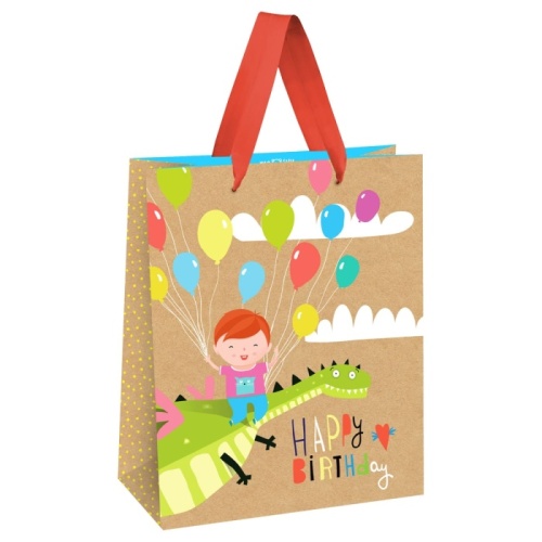 Пакет подарочный 18*23*10см MESHU "Happy Birthday. Dragon", выборочный лак, крафт, мальчик- купить в магазине Кассандра, фото, 4680211497477, 