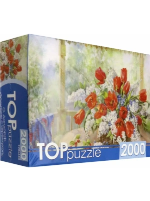 TOPpuzzle. ПАЗЛЫ 2000 элементов. РУКТП2000-1592 Русская коллекция. О.Дандорф. Тюльпаны с черёмухой- купить в магазине Кассандра, фото, 4680088415925, 