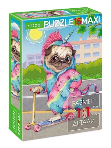 Пазл.15. " Hatber " Maxi Мопс 22*33см, картонная упаковка(Пазл MAXI состоит из 15 кру- купить в магазине Кассандра, фото, 4606782458860, 