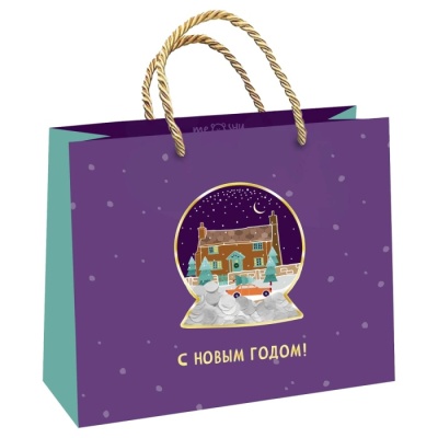 Пакет подарочный 23*18*10см MESHU "Новогодний шар",отд.фольгой, с конфетти- купить в магазине Кассандра, фото, 4680211499396, 
