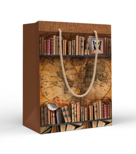 Пакет подарочный (M) Книги и карта мира- купить в магазине Кассандра, фото, 4690513504957, 