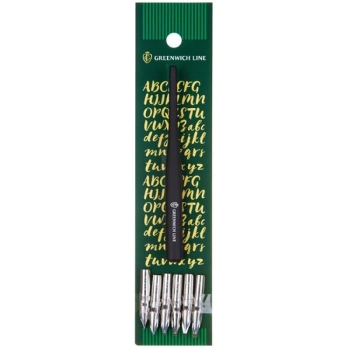 Перья каллиграфические Greenwich Line, круглые, 6шт. с держателем, в пакете- купить в магазине Кассандра, фото, 4680211260460, 