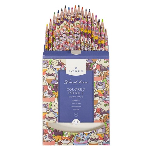 Карандаши 18цв. LOREX WOOD FREE COCKTAIL KITTENS трехгранные- купить в магазине Кассандра, фото, 4602723125044, 