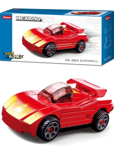Конструктор пластик.SLUBAN.МЕХАНО.Гоночная машинка 5 инерц.(46 дет,в коробке) (Арт. M38-B0801E)- купить в магазине Кассандра, фото, 4665308087793, 