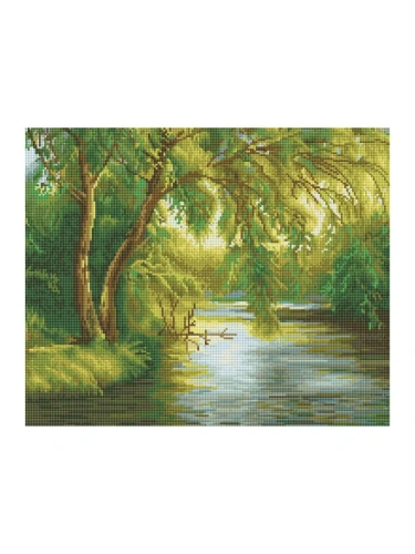 Алмазная мозаика ТРИ СОВЫ "Плачущая ива", 40*50см, холст, картонная коробка с пластиковой ручкой- купить в магазине Кассандра, фото, 4680211455545, 