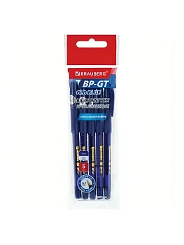 Ручки шариковые BRAUBERG BP-GT GLD BLUE, НАБОР 5 ШТУК, СИНИЕ, узел 0,7 мм, линия 0,35 мм, 144511 - купить в магазине Кассандра, фото, 4606224493107, 