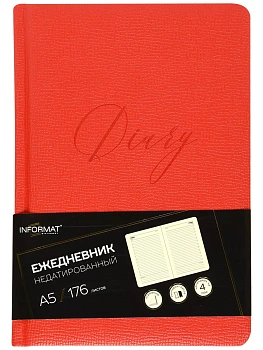 Ежедневник А5 недат. INFORMAT ФЕНОМЕН 176 л. лин. красн. тв. обл. иск. кожа, блинт. - купить в магазине Кассандра, фото, , 