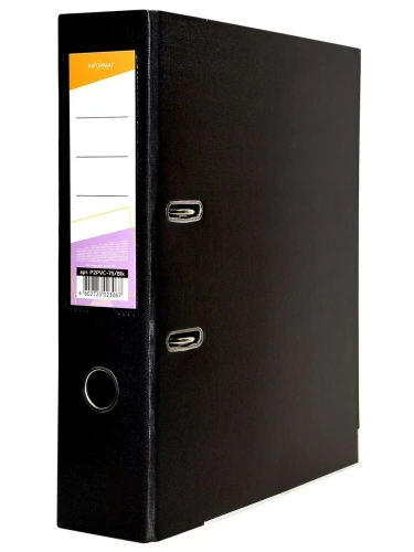 Папка-регистратор inФОРМАТ 75 мм двухстор.PVC черный метал.окант. съемн. мех. карман- купить в магазине Кассандра, фото, 4602723023067, 