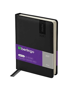 Ежедневник датированный 2027г., А5, 184л., кожзам, Berlingo "Premier", черный — фото, ISBN 4262567379777