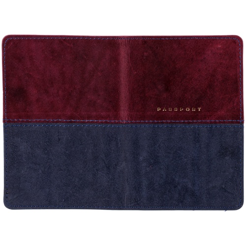 Обложка для паспорта OfficeSpace "Duo", кожа, бордо+синий, тиснение фольгой- купить в магазине Кассандра, фото, 4680211338305, 