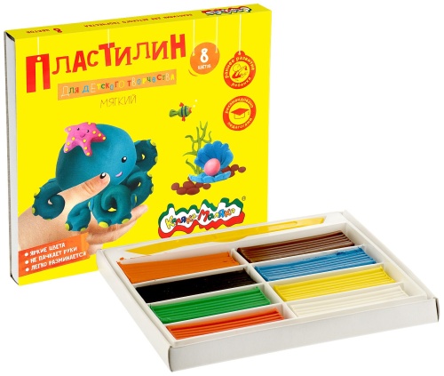 Пластилин для детского творчества 8цв."Каляка-Маляка"  ПКМ08-П- купить в магазине Кассандра, фото, 4602723059097, 