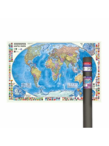 Карта.Мир.Политическая карта с флагами М1:24 млн 124х80 настенная в тубусе.- купить в магазине Кассандра, фото, 4660136228363, 