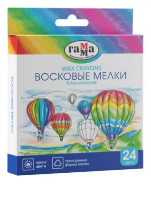 Мелки восковые Гамма "Классические", 24цв., трехгранные, картон. упаковка, европодвес- купить в магазине Кассандра, фото, 4600395227486, 