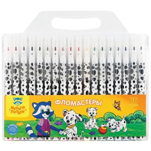Фломастеры Мульти-Пульти "Енот и далматинцы", 18цв., смываемые, блистер- купить в магазине Кассандра, фото, 4680211096243, 