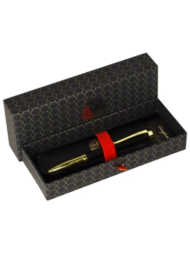 Ручка шариковая подарочная Manzoni Pralormo синий 1 мм, корпус металл черн., золот.- купить в магазине Кассандра, фото, 4602723173014, 