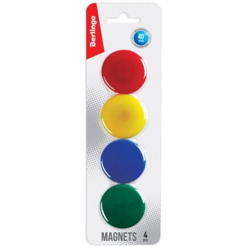 Магнит для досок Berlingo 40мм, 4шт., ассорти, европодвес- купить в магазине Кассандра, фото, 4260107455677, 