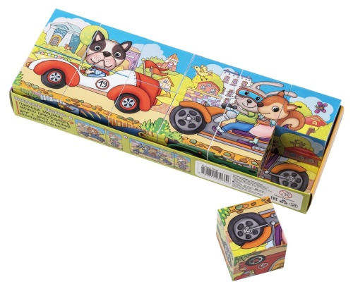 Умные кубики  в поддончике (длинные). 12 штук. Мчимся на машинах- купить в магазине Кассандра, фото, 9785811280476, 