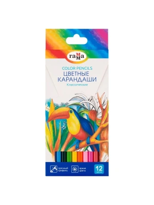 Карандаши цветные Гамма "Классические", 12цв., заточен., картон. упак., европодвес- купить в магазине Кассандра, фото, 4600395081989, 