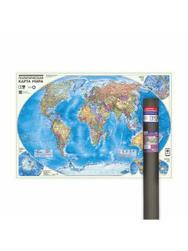 Карта.Мир.Политическая карта М1:27,5 млн 101х69 настенная ламинированная в тубусе- купить в магазине Кассандра, фото, 4660136228035, 