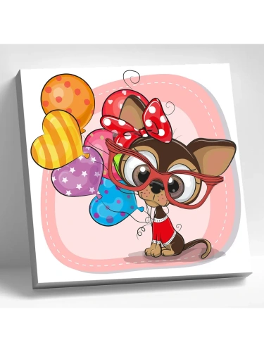 KM1039 Алмазная мозаика (20х20) ЩЕНОК В ОЧКАХ (23 цвета) 1/20 В- купить в магазине Кассандра, фото, 6920140892751, 