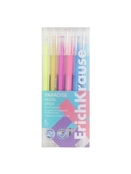 Набор гелевых ручек 6цв  "ErichKrause" Paradise Stick Pastel 0,6мм, игольчатый наконечник, прозра - купить в магазине Кассандра, фото, 4041485613084, 