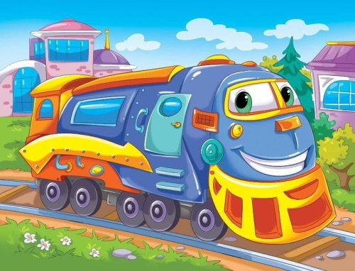 Холст с красками 17х22 см по номерам Паровоз (в коробке). (13цв)  (Арт. ХК-3986)- купить в магазине Кассандра, фото, 4665308239864, 