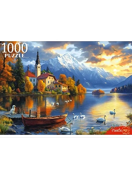Пазлы " Рыжий кот " 1000элементов Закат на озере Блед 67*47см, картонная упаковка 32,6*22,8*4,5см - купить в магазине Кассандра, фото, 4670159253891, 