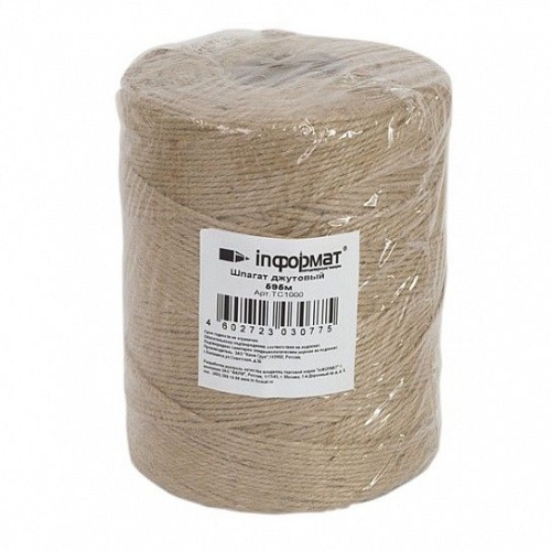 Шпагат ДЖУТОВЫЙ,1кг,3-х нит/толщ 3мм 1680текс- купить в магазине Кассандра, фото, 4602723030775, 