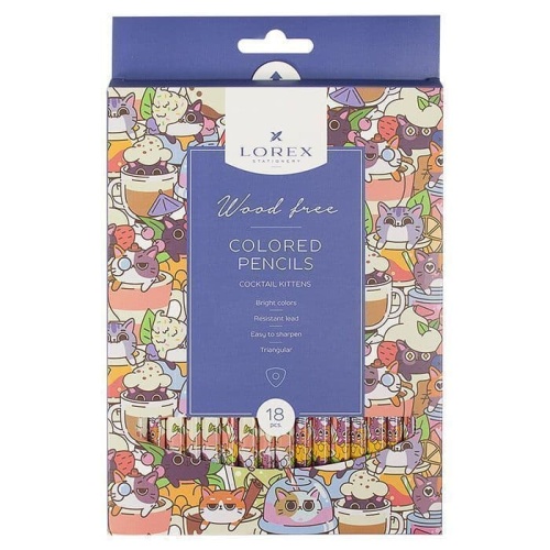 Карандаши 18цв. LOREX WOOD FREE COCKTAIL KITTENS трехгранные- купить в магазине Кассандра, фото, 4602723125044, 